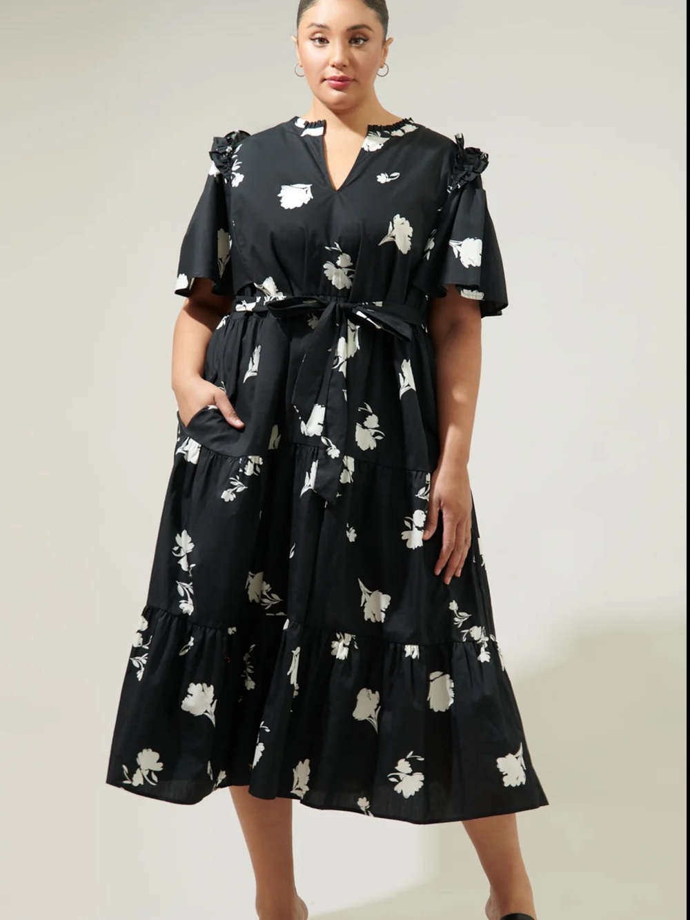 NWT Sugarlips Fleur Noir Escondido Tiered Shift Midi Dress Curve 2X